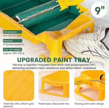 VOOMEY 12 PCS Paint Roller Kit, Deep Grooved Foot Paint Tray, Paint Tray Liner - Image 2