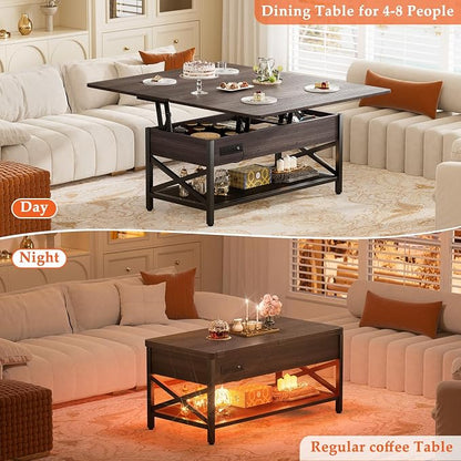 Aheaplus Coffee Table Lift Top Multi-Function Coffee Table Converts to Dining - Image 7