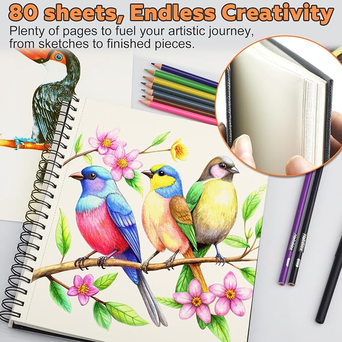 Sketch Book 9" x 11"，2 Pack 80-Sheets，Double-Sided Hardbound Sketchbook - Image 8