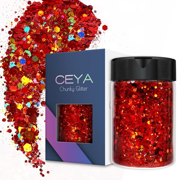 Ceya Holographic Chunky Glitter 4.9oz/ 140g Red Glitter Craft Roses Glitter by CEYA