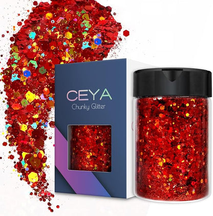 Ceya Holographic Chunky Glitter 4.9oz/ 140g Red Glitter Craft Roses Glitter by CEYA