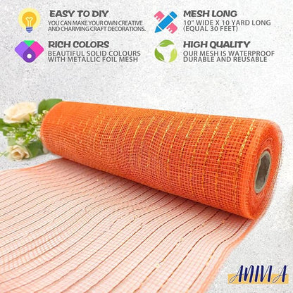 Anivia Deco Mesh Ribbon, 10inch x 30 Feet Each Roll Metallic Foil Mesh Ribbon - Image 3