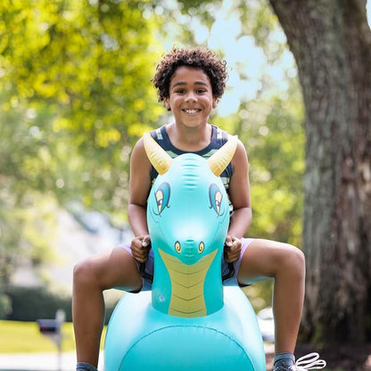 Hearthsong Hop N Go Inflatable Blue Dragon Bouncy Riding, Hopping Toys - Image 9