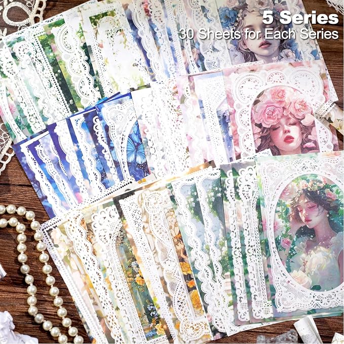 Lace border Scrapbook Paper Set, Scrapbooking, DIY Projects, and Art Supplies - Image 2