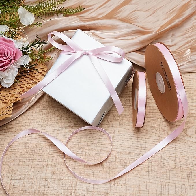LaRibbons Light Pink Satin Ribbon 3/8 Inch 50 Yards Thin Luxury Double Faced - Image 2