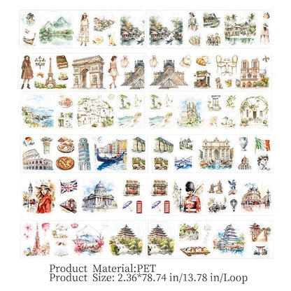 6 Rolls PET Tape Stickers for Scrapbook Supplies, Self-Adhesive Travel Theme - Image 3