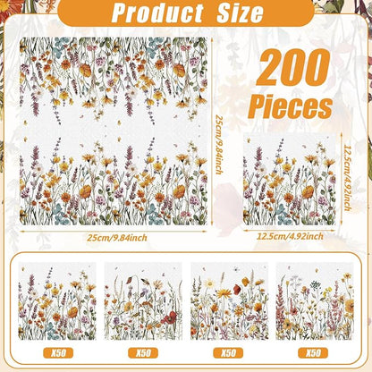Fulmoon 200 Pieces Fall Floral Cocktail Napkins Disposable Autumn Flower - Image 2