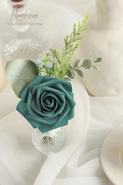 Floroom Artificial Flowers 25pcs Real Looking Dark Teal Foam Fake Roses - Image 5