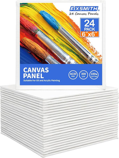 FIXSMITH Painting Canvas Panel Boards -Art Canvas, 24 Pack Small Square Canvases by FIXSMITH