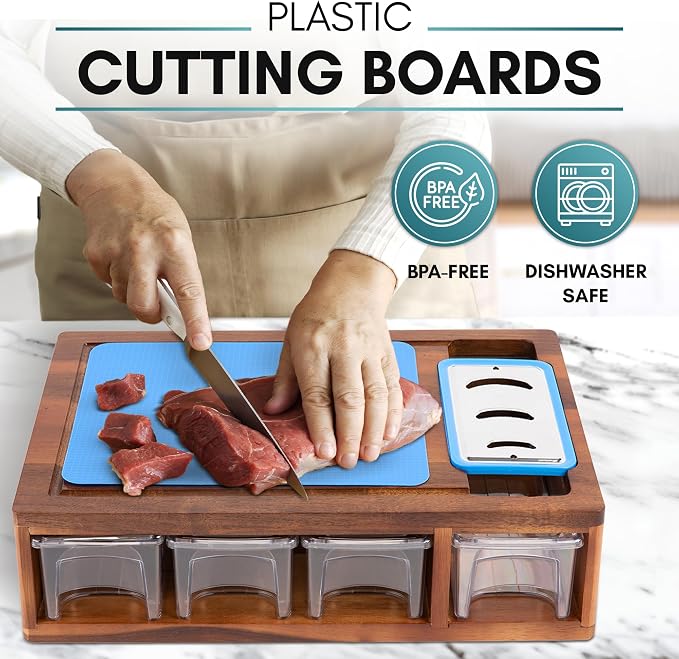 Acacia Cutting Board with Containers & Lids - Image 5
