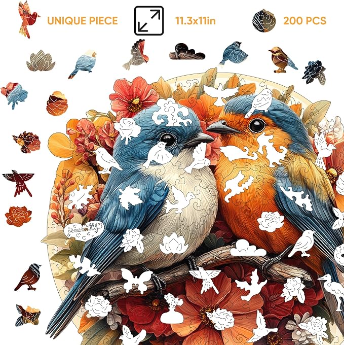 Wooden Puzzle for Adults, Twin Birds Jigsaw Puzzles 500 Piece, Unique Shapes - Image 6