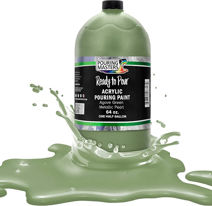 Pouring Masters Agave Green Metallic Pearl Ready to Pour Acrylic Pouring Paint by USArtSupply