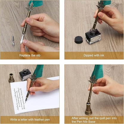 AHIER Quill Pen and Ink Set, Feather Pen Quill Pen Set Includes 5 Steel - Image 5