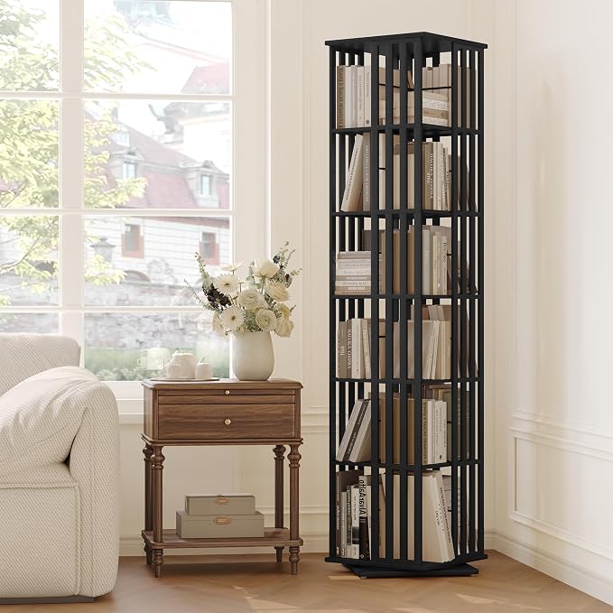 YOWOS Rotating Bookshelf Tower, 360 Display Spinning Bookcase, Bamboo Bookshelf - Image 2