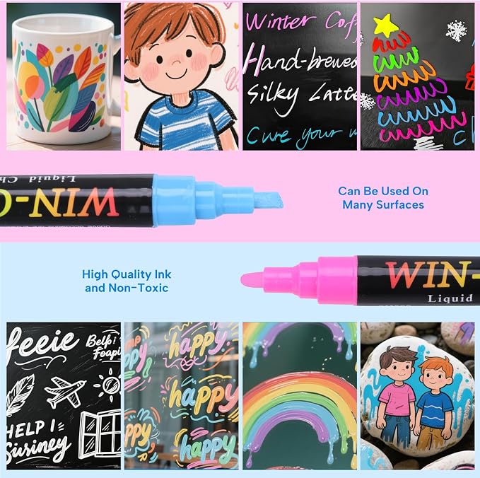 Liquid Chalk Markers Erasable, 8 Colours Window Markers, 6mm Reversible Tip - Image 5