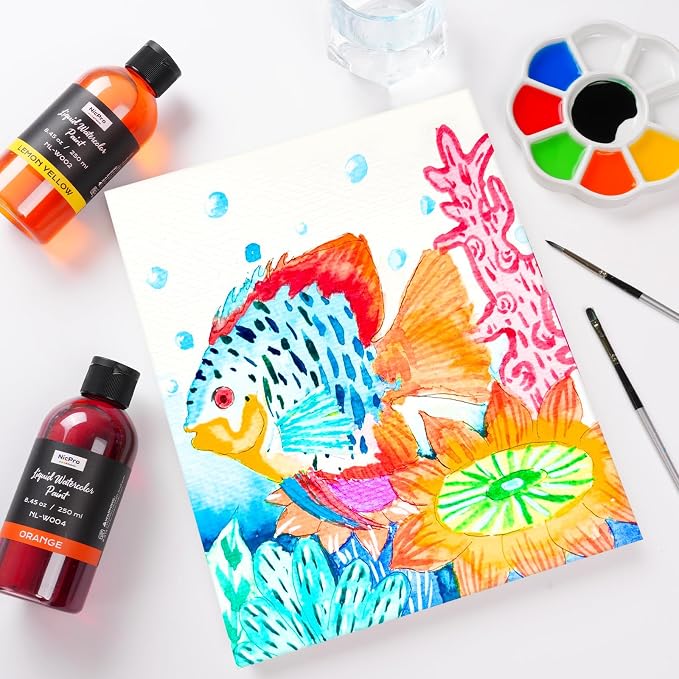 Nicpro 6 Colors Liquid Watercolor Paint Set, 8.45oz Large Bottle Liquid - Image 5