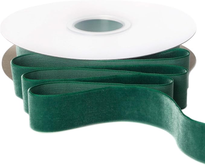 Ribbli Polyester Forest Green Velvet Ribbon, 1 Inches, 10-Yard Spool, Use by Ribbli