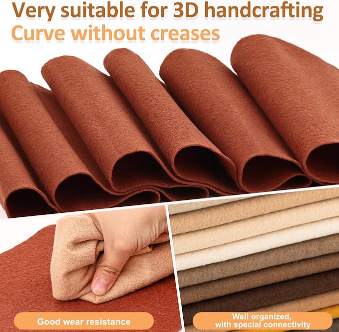 XSEINO 12 Rolls 8"x35" 1.4mm Thick Soft Felt Fabric Sheet 12 Assorted Brown - Image 7