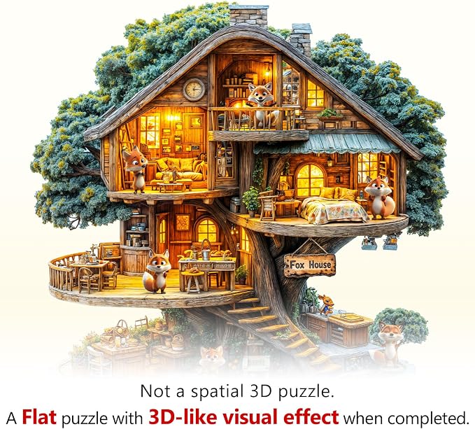 Wooden Puzzles for Adults, Fox House Puzzles, Wood Adult Puzzle, Birthday Gifts - Image 2