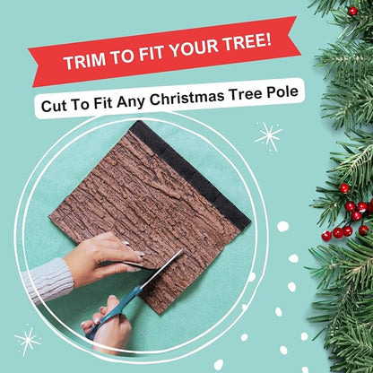 Realistic Faux Brown Bark Xmas Tree Skirt Hides Fake Pole, By Christmas Tree - Image 4