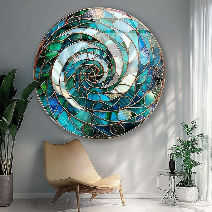 My Photostation.com 10'' Diameter Aqua Spiral Harmony Round Glass Wall Art by MyPhotostation