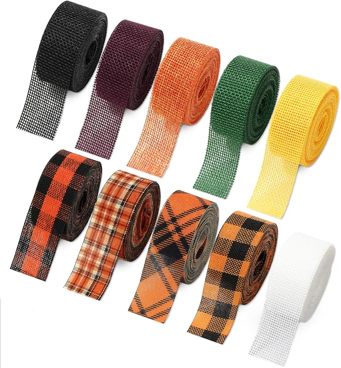 10 Rolls 50 Yard Halloween Plaid Burlap Ribbon Rolls 1 Inch Gift Wrapping by JarThenaAMCS