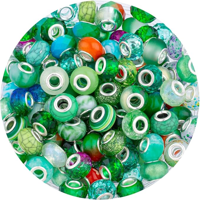 LAIDANLA Green Mix Large Hole Beads, Acrylic Loose Beads by LAIDANLA