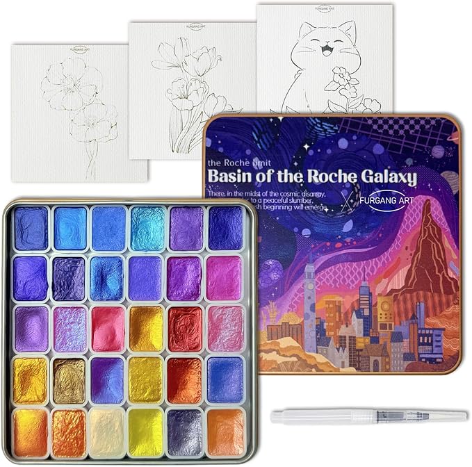 Mini Shifting Watercolor Paint Set, 30 Color Glitter Watercolor Painting Kit by FURGANGART
