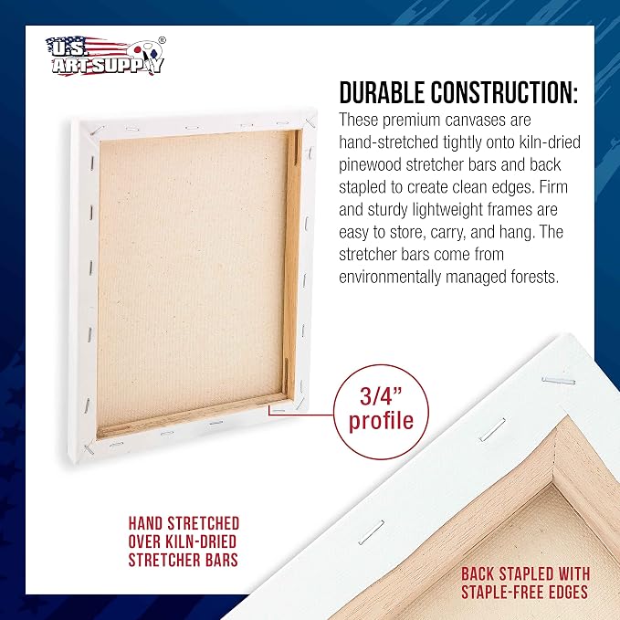 U.S. Art Supply 20 x 20 inch Stretched Canvas 12-Ounce Triple Primed, 100% - Image 3