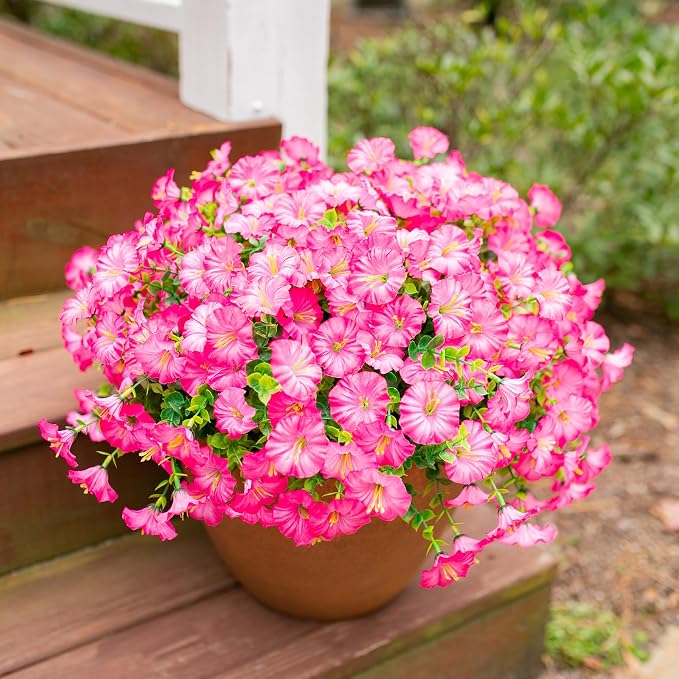 Artificial Flowers Fake Plants for Outdoors Decoration, 12 Bundles Pink Silk - Image 4