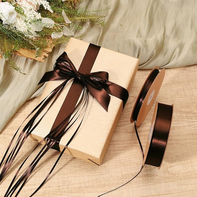 LaRibbons Brown Satin Ribbon 1 Inch 50 Yards Luxury Double Faced Firar Brown - Image 2