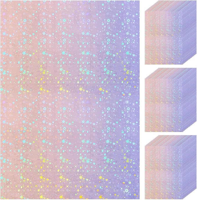 Nezyo 60 Sheets Holographic Laminate Sheets Clear Glitter A4 Size Vinyl Sticker by Nezyo