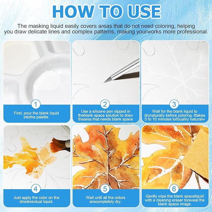 WANJAO Masking Fluid for Watercolor Painting, Liquid Masking Tape - Image 5