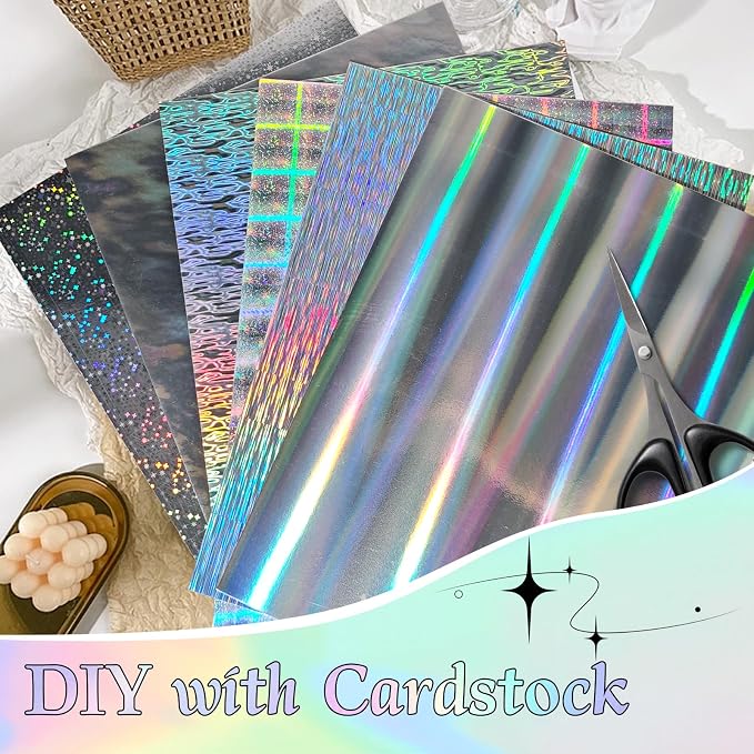 24 Sheets Holographic Cardstock 8.5 x 11in, 250gsm/92lb 6 Mixed Styles Metallic - Image 4