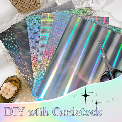 24 Sheets Holographic Cardstock 8.5 x 11in, 250gsm/92lb 6 Mixed Styles Metallic - Image 4