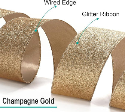 CT CRAFT LLC Glitter Wired Ribbon 2.5" x 20 Yards Gold - Image 3