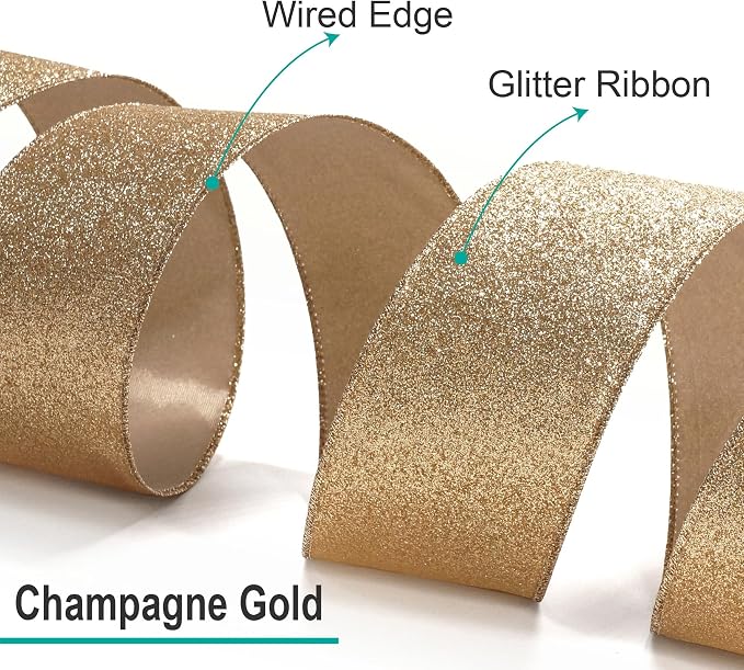 CT CRAFT LLC Glitter Wired Ribbon 6" x 10 Yards Gold - Image 3