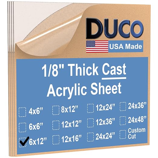 Duco USA-Made Clear Cast Acrylic Sheet 1/8 Inch Thick 6" x 12" by DucoPlasticsSupply