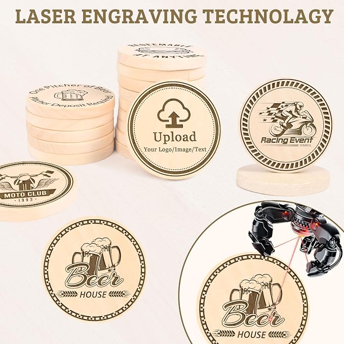 30 Custom Wooden Round Drink Tokens – Double-Sided Laser Engraved Bar Tokens - Image 4