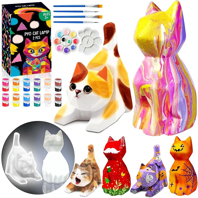 FUNZBO 2pcs Paint Your Own Cat Lamp Kit by FunzBo