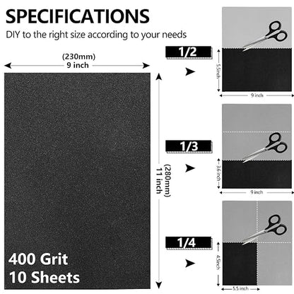 400 Grit Sandpaper, 9 x 11 Inch Wet Dry Sand Paper Hand Abrasive Sanding Sheets - Image 2