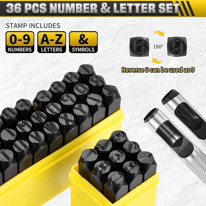 WorkBless 36PCS Metal Stamping Kit, 25/64" Steel Number and Letter Punch Set - Image 2