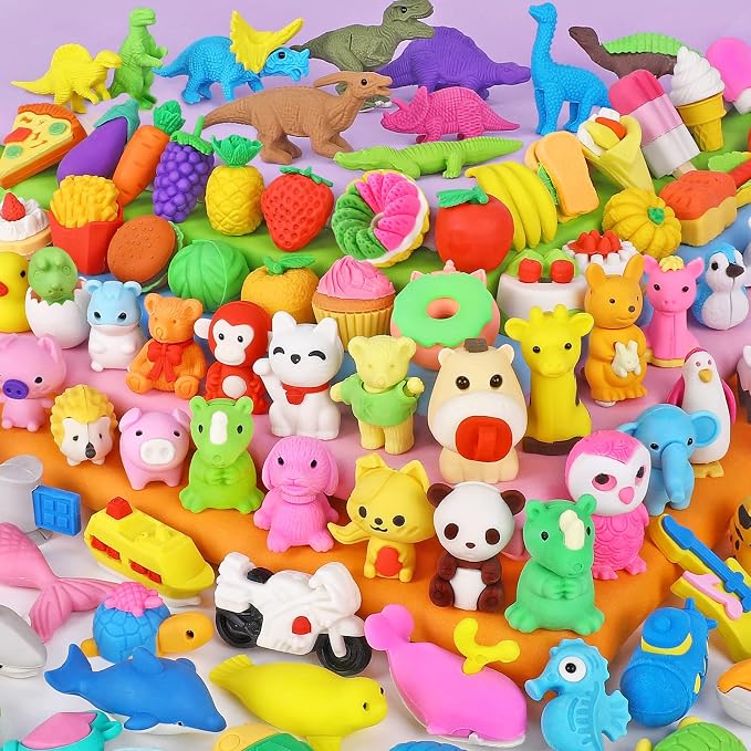 90 Pack Animal Pencil Erasers for Kids, 3D Mini Puzzle Take Apart Erasers by Moosia