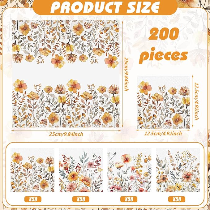 Fulmoon 200 Pieces Fall Floral Cocktail Napkins Disposable Thanksgiving Day - Image 3