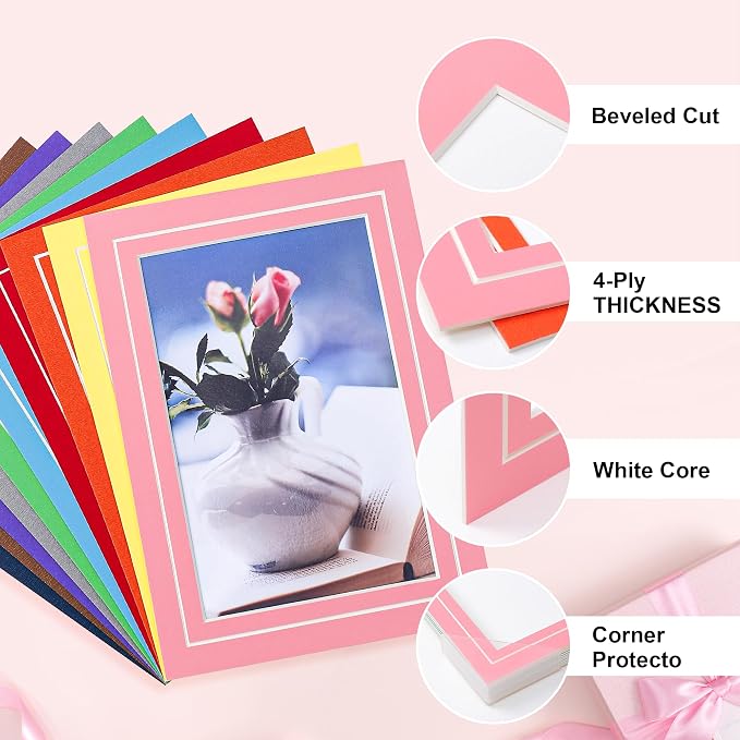 HOTUO 10 Pack 5x7 Colorful Picture Mats, 4 Ply Thickness Frame Mattes - Image 4
