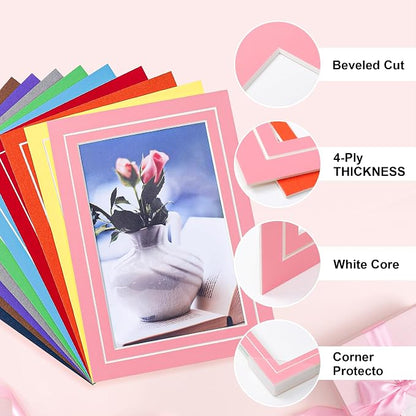 HOTUO 10 Pack 5x7 Colorful Picture Mats, 4 Ply Thickness Frame Mattes - Image 4