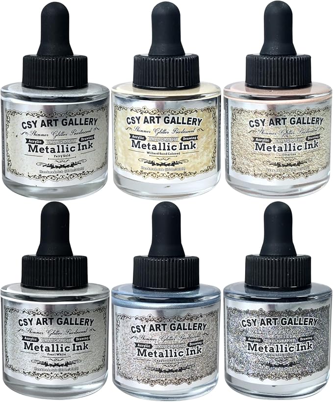 CSY art gallery Metallic -Pearlescent-Glitter Acrylic Ink -Shining Calligraphy by CSY+art+gallery