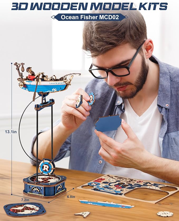 ROKR 3D Wooden Puzzles for Adults, Gravity Swing Ocean Fisher Model kit - Image 6