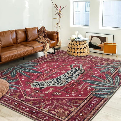 Tribal Rugs Summer Tropical 6x9 Area Rugs Wine Red Traditional Boho Vintage by Aldopein
