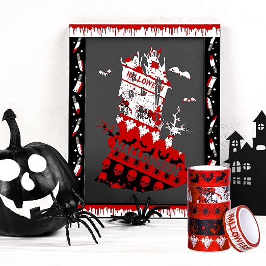 Whaline 12 Rolls Halloween Bloody Washi Tapes Blood Spatter Spooky Bloodstain - Image 7